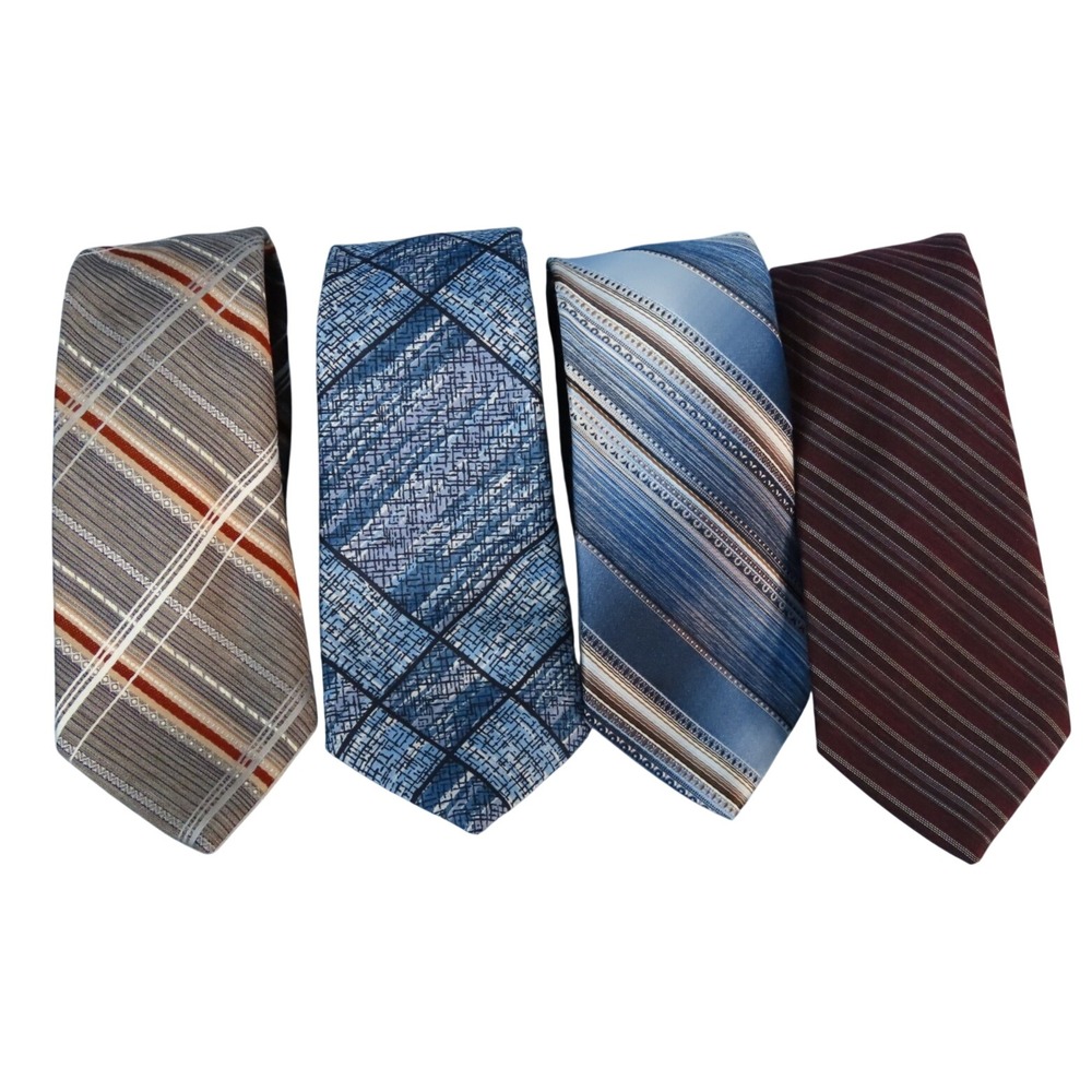 VTG LOT OF 4, DON LOPER Men's Skinny Neck Tie STRIPES & PLAID Polyester 3" WIDE